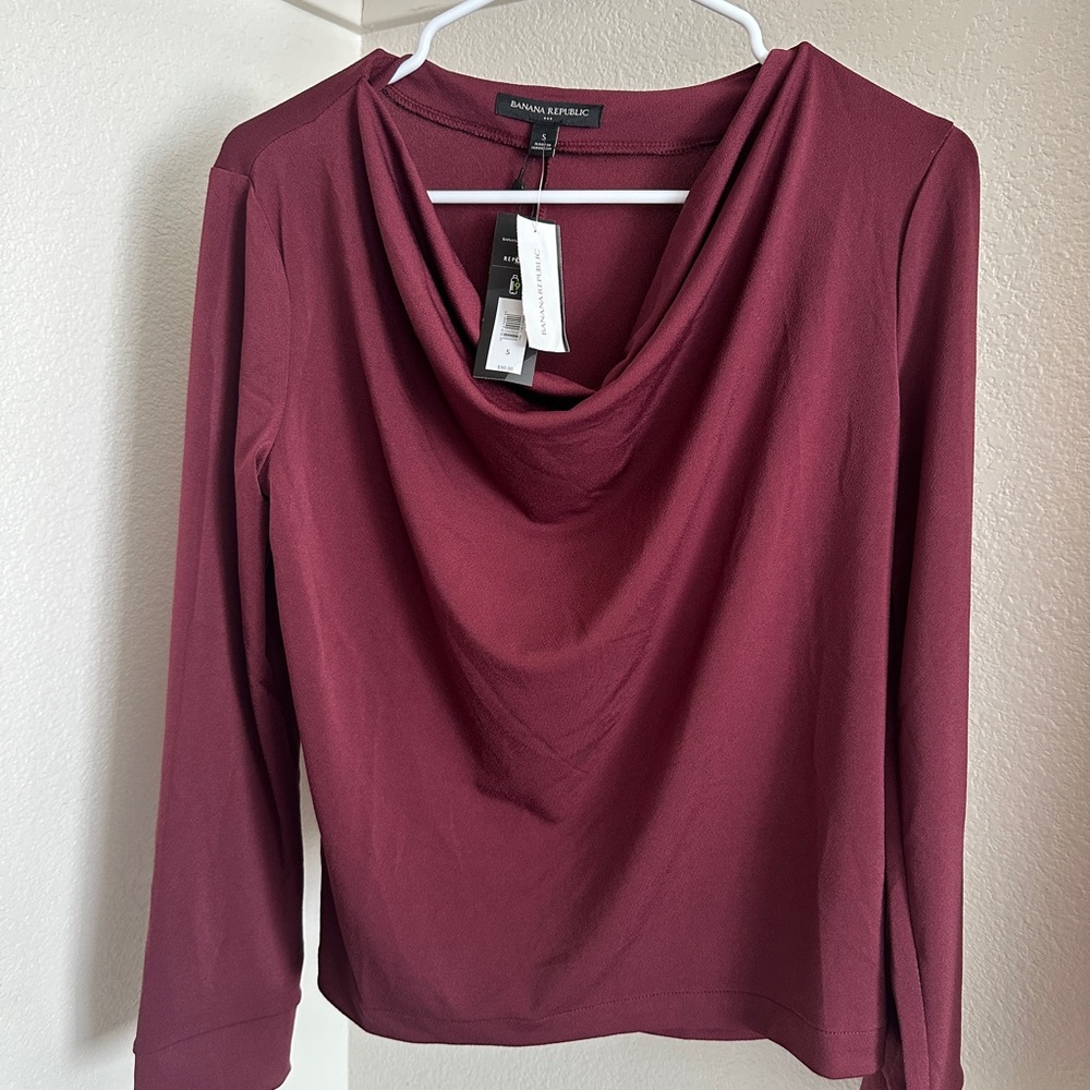 Banana Republic Red Draped Long Sleeve Blouse